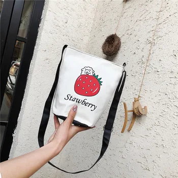 

Spring 2020 new cartoon shoulder bag bucket type ladies canvas bag Korean fashion ladies