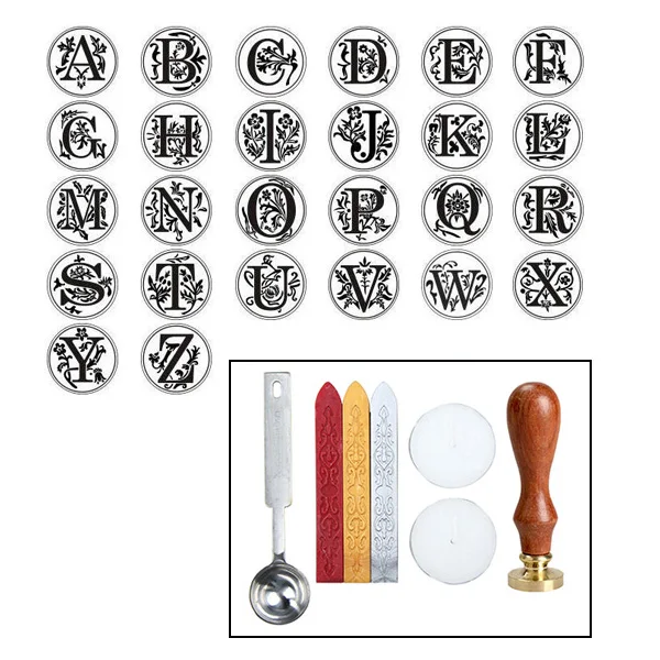 Classic Vintage Alphabet A-Z Optional Wax Badge Seal Stamp Letter Wax Seal Kit Set Handmade Hobby Tools JS22