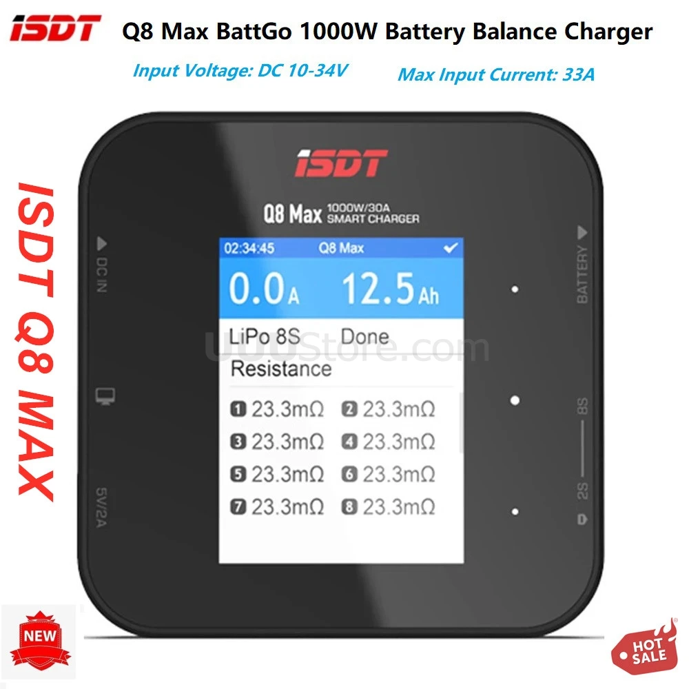 2020 New ISDT Q8 Max BattGo 1000W 30A High Power Battery Balance Charger Discharger for 1-8S Lipo Battery for RC FPV Drone