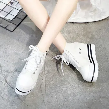 Zapatillas lonas de Lona para Mujer, zapatos informales de Lona, Color sólido, con cordones, K18-9