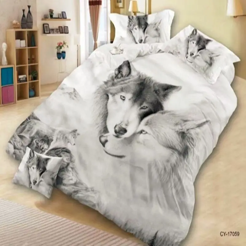 Популярный классический Комплект постельного белья из полиэстра 3D классная кровать с принтом волка масло стеганое одеяло простыня комплект наволочка высокого качества