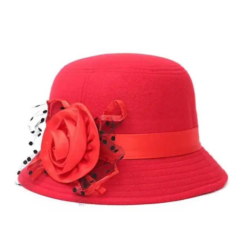 Новейшая модель, Осень-зима, модная винтажная женская шляпа-федора, имитация шерстяного цветка, сохраняющая тепло, женские шапки-котелки