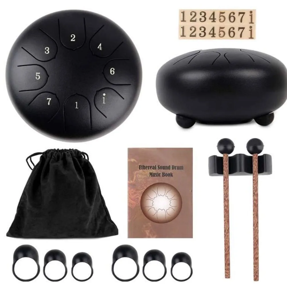 8/11 Tune Tongue Drum 6 Inch Steel Tongue Drum Kits With Drumstick Finger Cots Bag Drumstick Stand Instruments Accessories