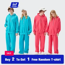 

INFLATION Couple Oversized Hoodies Set Unisex Candy Color Cotton Jogger Set Men Urban Streetwear Tracksuit Hip Hop Sweatpant Set
