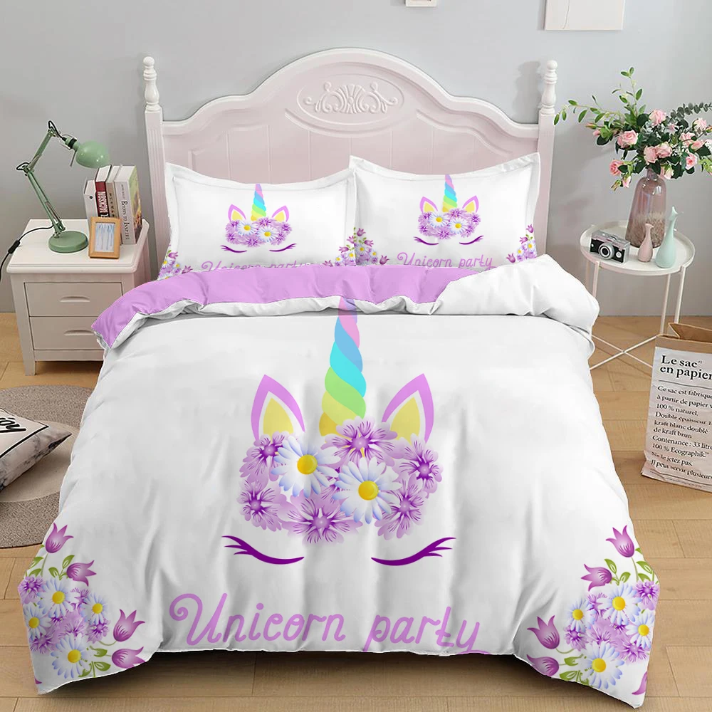 Kids Unicorn Pink Duvet Cover Set Single With Pillow Case Bedding Set 
