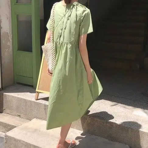 New Women Oversize Loose Shirt Dress Short Sleeve Dress Single-Breasted Midi Party Dress Vestidos De Verano DJ455