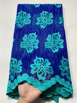 

Latest Teal Nigerian Net Lace Fabric French Tulle Stone DIY Clothing Embroidery For Dress Party 5 Yards Mesh African Lace Fabric