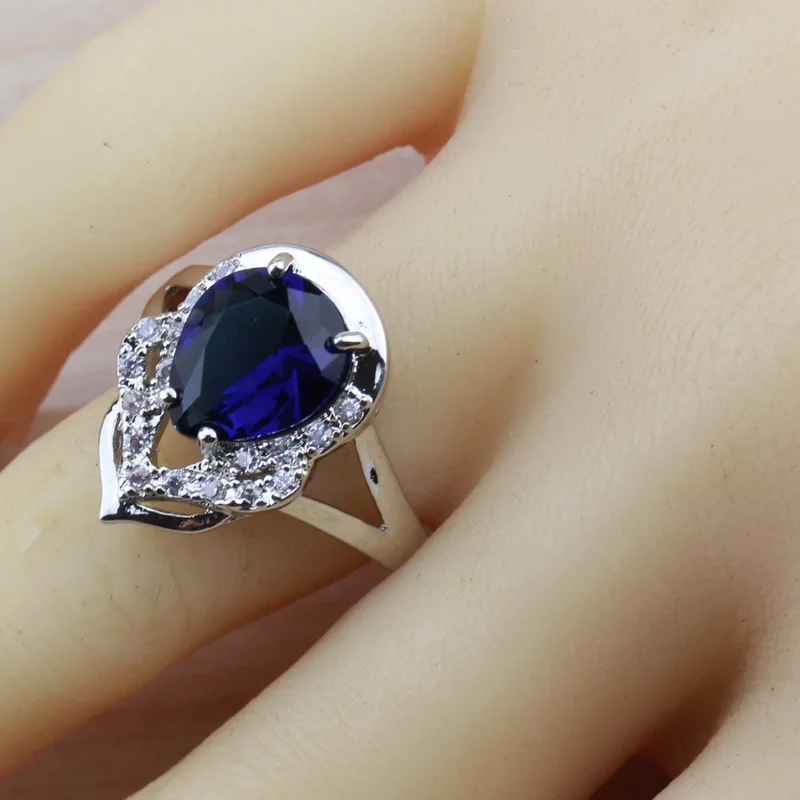 Высокое качество натуральный камень CZ синий 4 шт наборы ювелирных изделий из 925 серебра висячие серьги/браслет/кольцо для женщин наборы костюмов