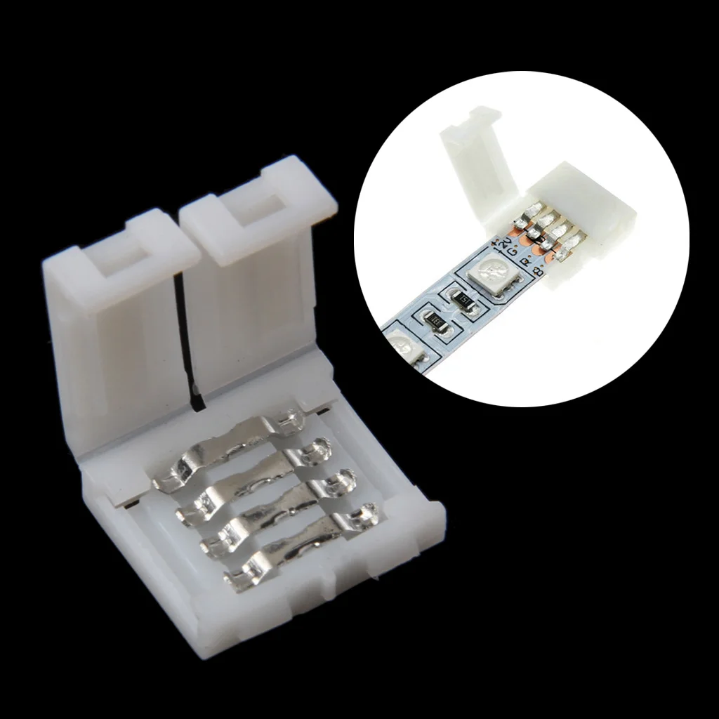 Solderless Clip-on Coupler Connector 4 Pin 10mm For 5050 RGB LED Strip Light afbeelding