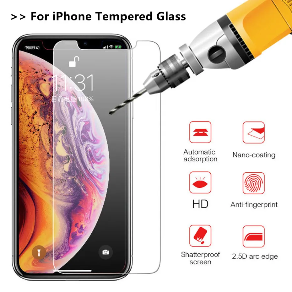 Закаленное стекло для iPhone X XS Max XR 11pro 7 8 6 6s plus Защита экрана 5 5S 5c SE защитная пленка |