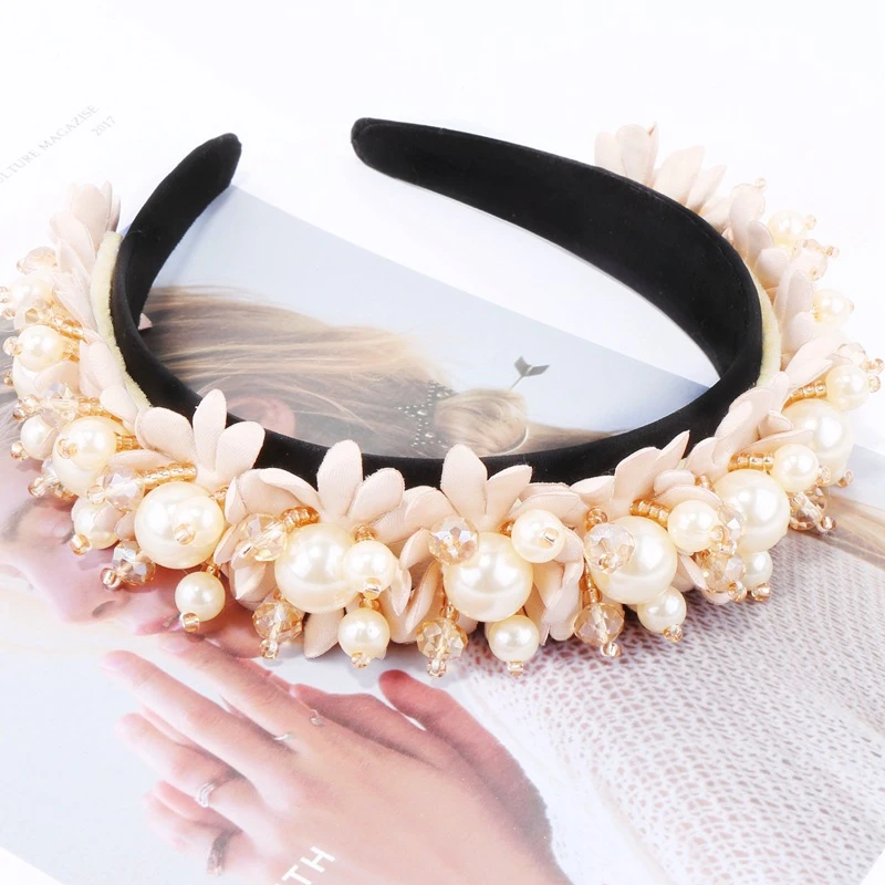 Baroque Women's Embellished Headband with Crystal Hairband Wedding Crown Tiara