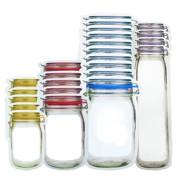

24Pcs Mason Jar Bottles Bags, Reusable Food Saver Storage Bags, Fresh Bags,Leakproof Snacks Zipper Sealed Storage Bags
