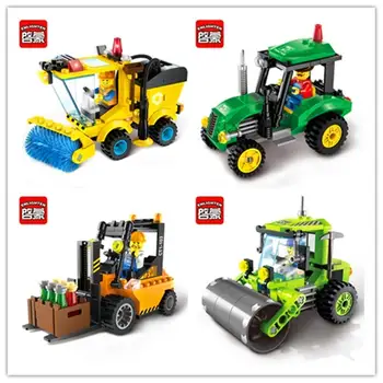 

Promotion ENLIGHTEN City Construction Road Roller Forklift Truck Tractor Sweeper Model Building Block Toys Figure