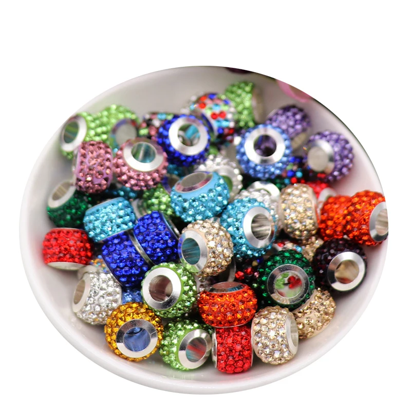 

20 Pcs Large Hole European Crystal Rhinestone Murano Spacer Charms Fit Pandora Bracelet Bangle Earrings Women Hair Beads Jewelry