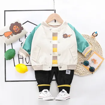

3 Pieces/Set Clothes Baby Boys Girls Clothes Patchwork Jacket Candy Striped T-Shirt Sets Cotton Infant Children Outwear
