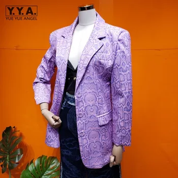 

Streetwear Women Snake Print Suit Coat Vintage Loose Fit Thin Section Autumn Casual Jacket Ladies Designer Luxury Long Blazer