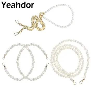 

Faux Pearl Bead Handle Shoulder Strap with Gold Metal Chain Lobster Clasps Replacement Handbag Chains Handle Bag Accessories