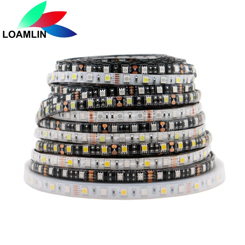 

High Quality LED Strip 5050 DC12V 60LEDs/m Flexible LED Light White/Black PCB RGB RGBW 5050 LED Tape 300LEDs 5m/Lot