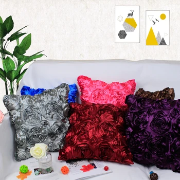 

Satin Rose Embroidery Pillow Cover Wedding Decorative Pillow Case Home Decor Waist Cushion Cover for Sofa Chair