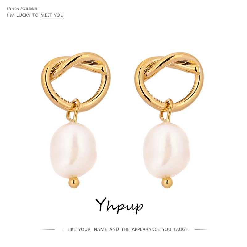 Yhpup Minimalist Natural Pearls Dangle Earrings Fashion Korean Simple Elegant Metal Texture Stylish Jewelry for Girl Gift