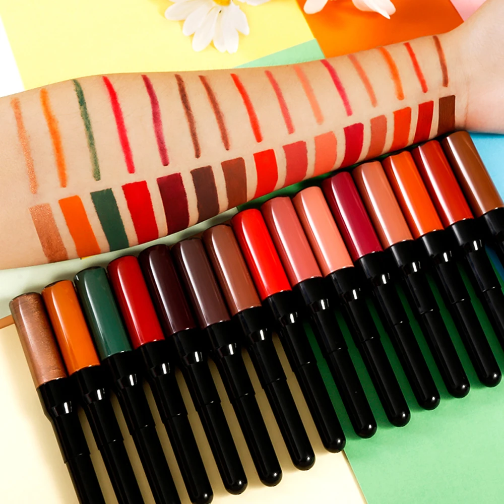 OEM Private Label 2in1 Matte Lip Gloss with Lip Liner Best No Sticky Long Lasting Liquid Lipstick Custom