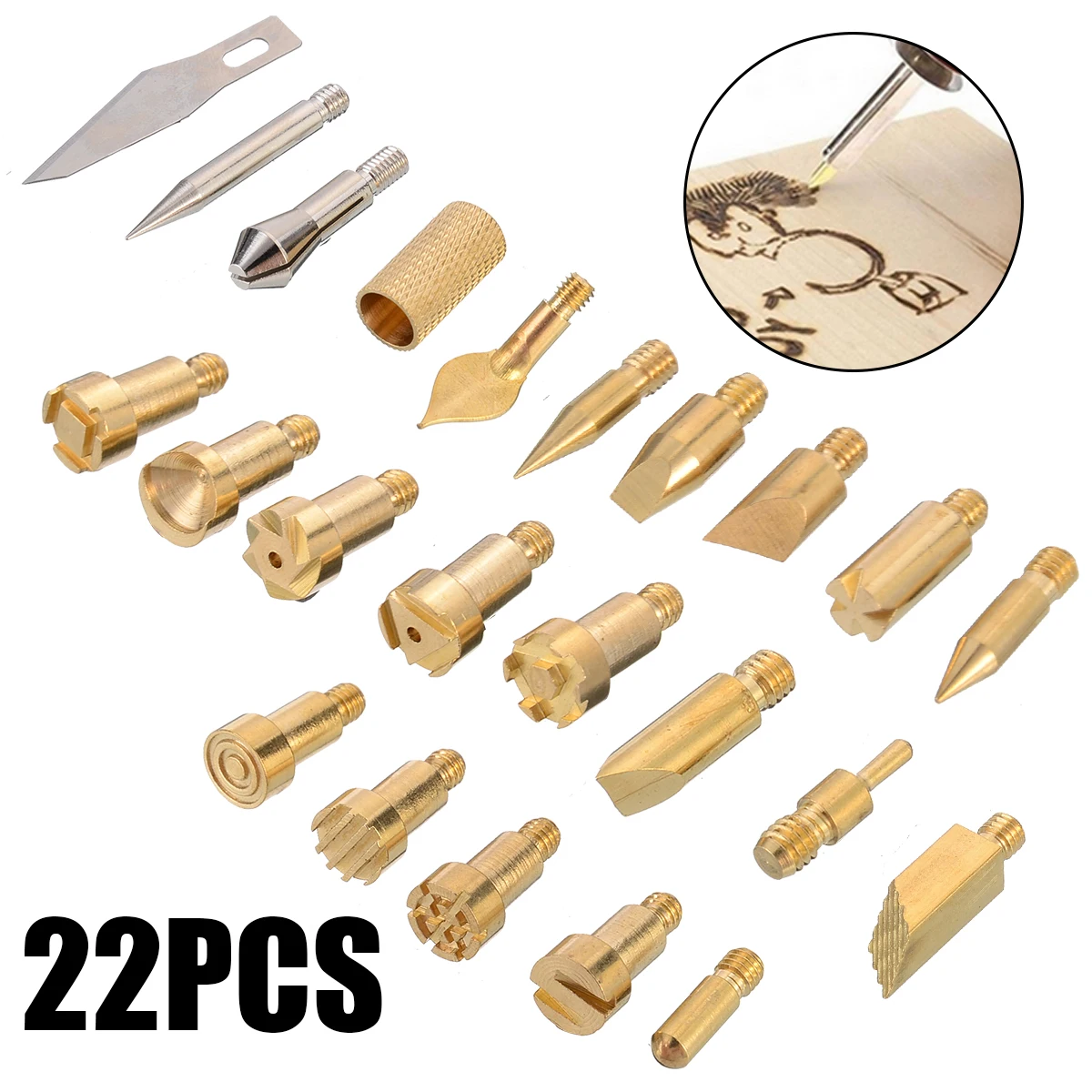 22x Wood Burning Tool Kit Craft Set Soldering Pyrography Art Pen Brass Tips zy 