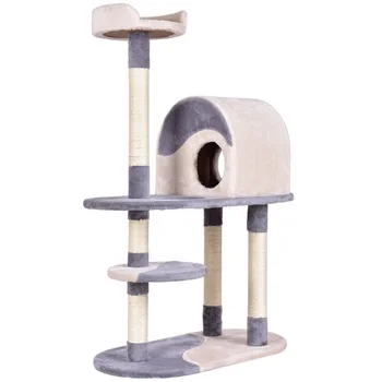 

48" Kitten Activity Tower Cat Tree with Scratching Posts Grey Brown Activity Center Cat Jumping Standing Cat Furniture PS7014