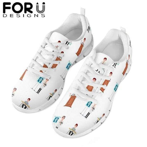 FORUDESIGNS/спортивные кроссовки на платформе с рисунком доктора и медсестры; белые кроссовки на шнуровке из сетчатого материала; женская прогулочная обувь на плоской подошве - Цвет: CDYXX0033AQ