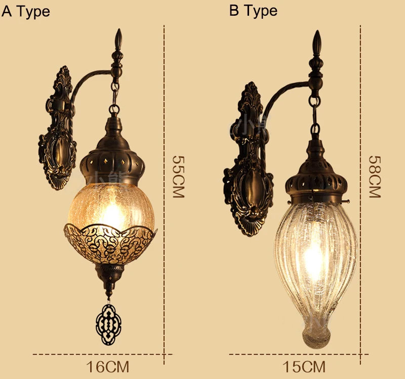 Turco arte decoração gelo-rachado lâmpada de parede