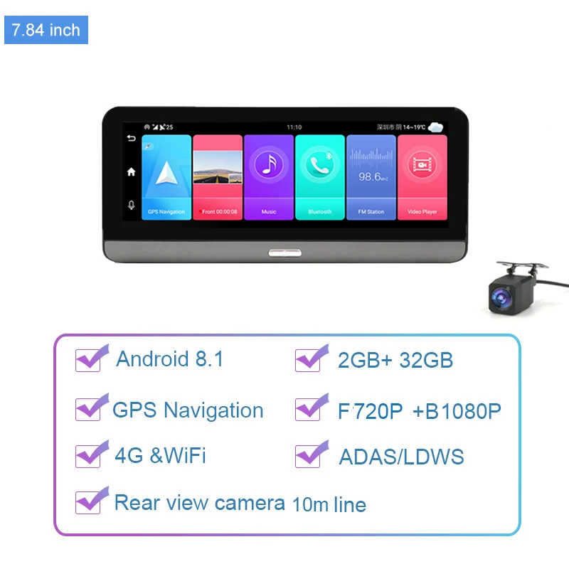 Anfilite P03 8 Inch Android 8.1 Dashcam ADAS  WiFi GPS Navigation 4G Remote Monitor Automobile Video Recorder Free Maps 2GB+32GB gps navigation for car Vehicle GPS Systems