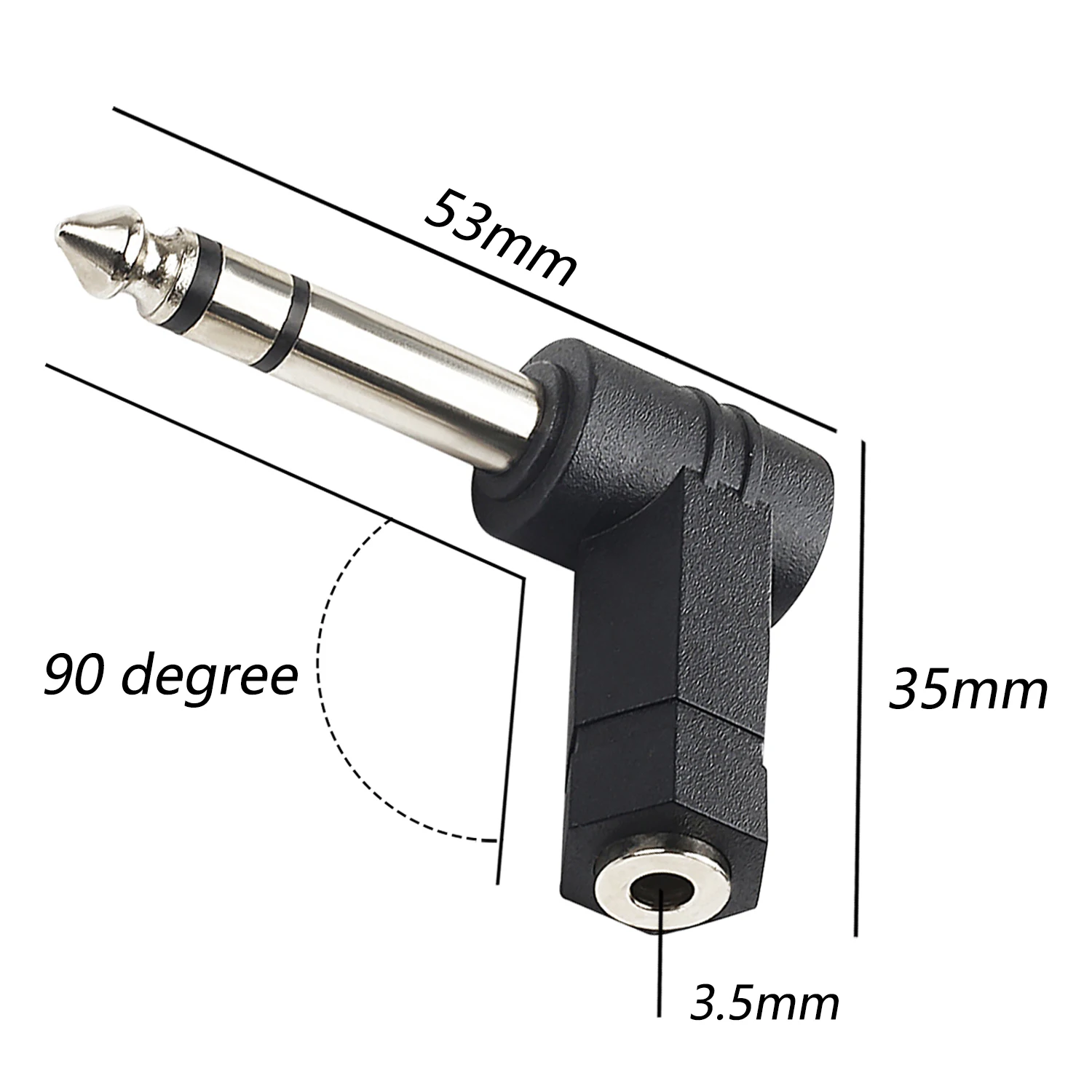 90 Degree 3.5mm to 6.35mm Mono Jack Stereo Audio Adapter Plug - AUX Headphone Cable Converter Description Image.This Product Can Be Found With The Tag Names 35mm male 635mm female audio adapter jack, Jack adapter 35mm stereo 635mm mono, Stereo adapter 35mm male jack 635mm