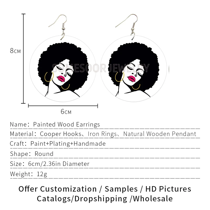SOMESOOR афро меланин девушка Магия печатных деревянные висячие серьги африканские натуральные волосы обручи дизайн ювелирные изделия для черных женщин Подарки