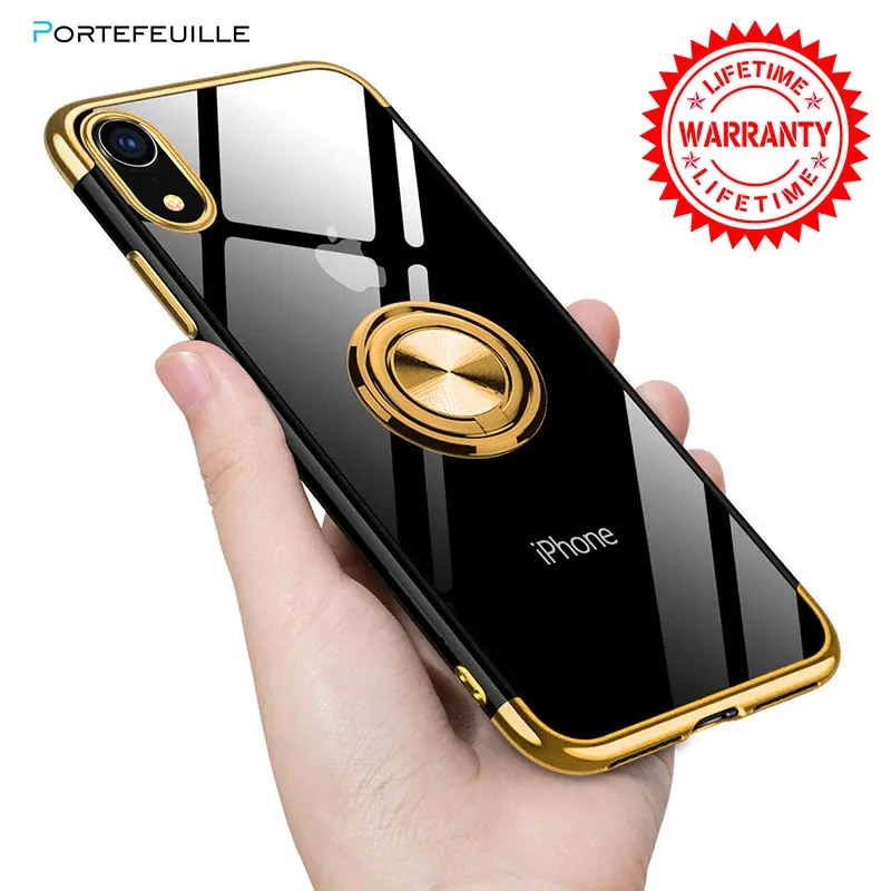 Чехол для iPhone XR с магнитным кольцом держателем прозрачный чехол X R XS Max 11 Pro 12 Mini 8