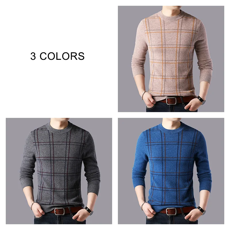COODRONY Brand 100% Merino Wool Sweater Men Fashion Plaid Pull Homme Winter Thick Warm Soft Cashmere Sweaters Pullover Men 93047