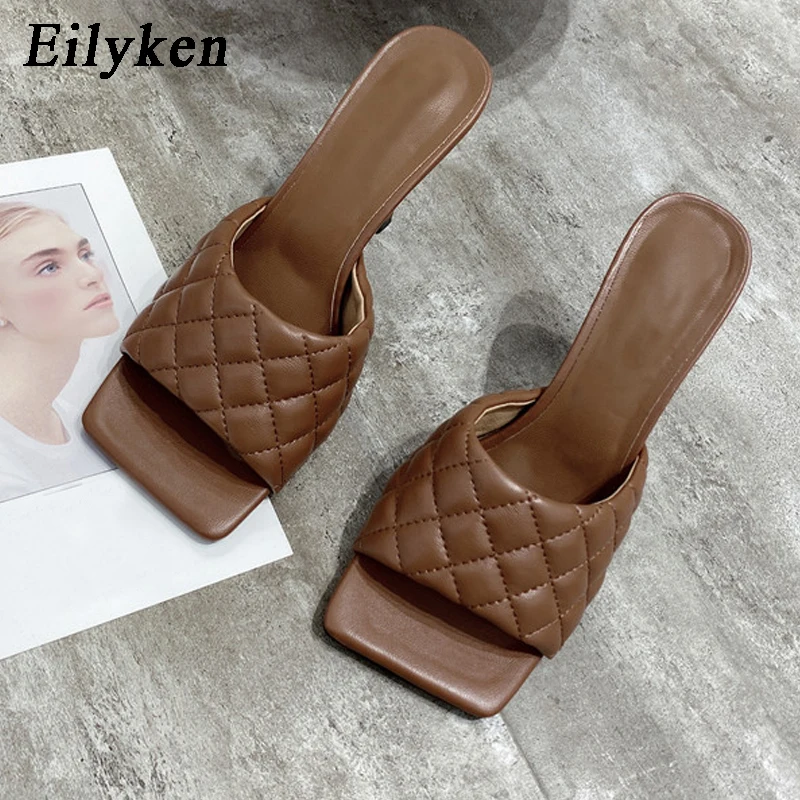 Eilyken/Дизайнерские летние женские шлепанцы из мягкой кожи; элегантные женские шлепанцы на высоком квадратном каблуке для отдыха