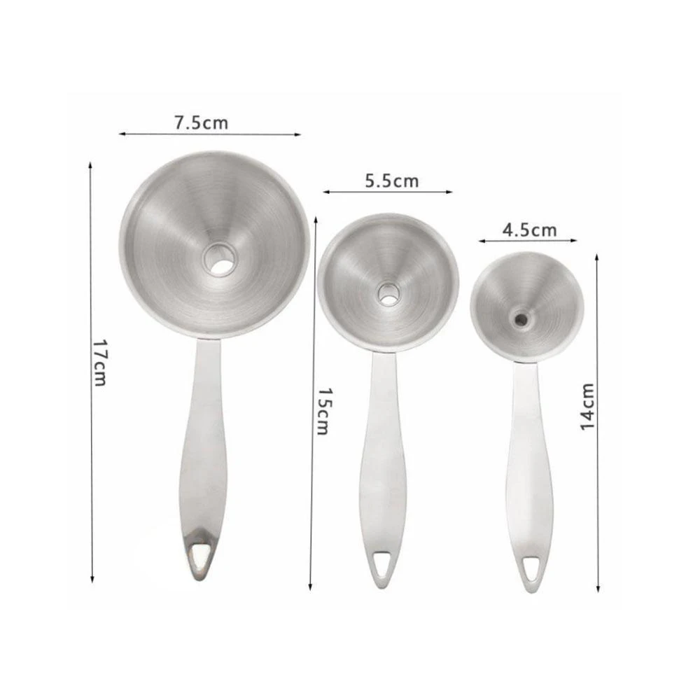

3pcs Multifunctional Stainless Steel Funnel Essentail Oil Water Spices Wine Flask Filter Funnel For Kitchen [3]