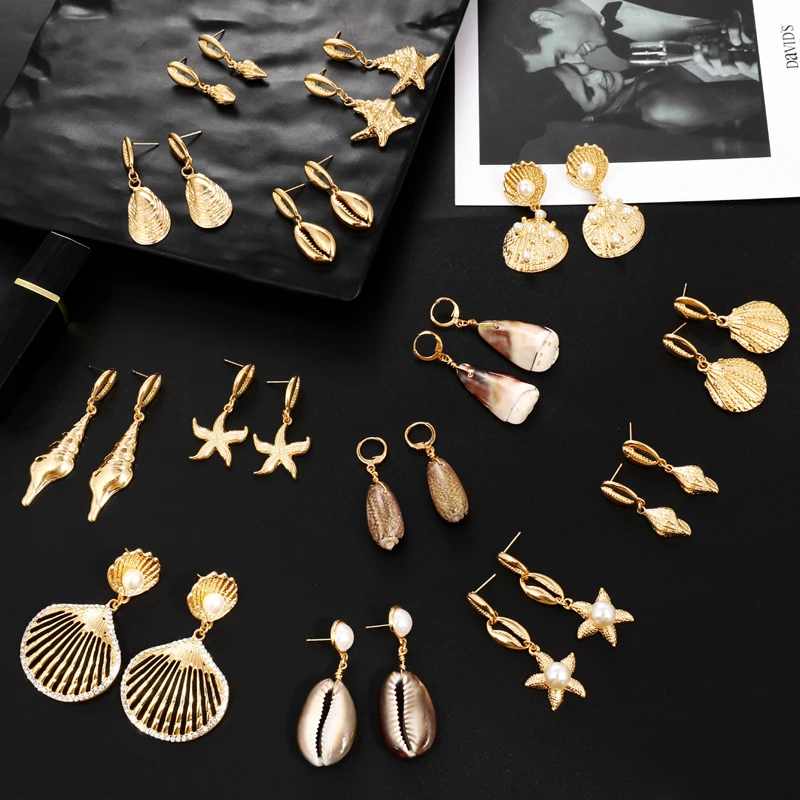 

Fashion Brincos Sea Shell Conch Earrings 2019 for Women Gold Color Pendant Dangle Earring Femal Bohemian Beach Summer Jewelry