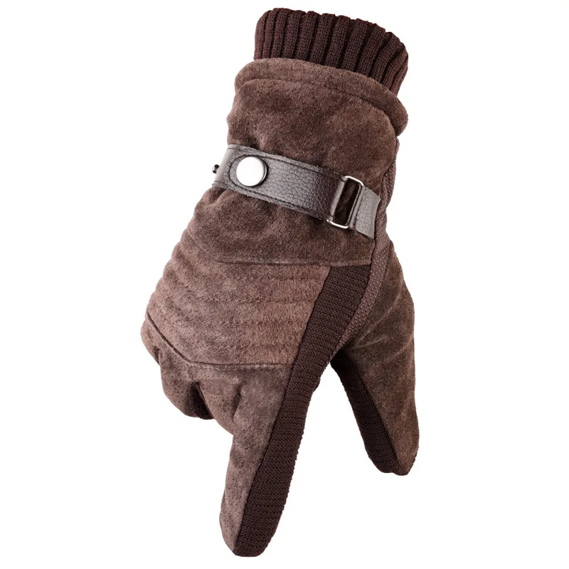 A02 Brown Ретро из искусственной кожи, меховые Лоскутные перчатки с сенсорным экраном, плюшевые флисовые варежки, теплые зимние нескользящие перчатки для мужчин на открытом воздухе - Цвет: A02 Brown