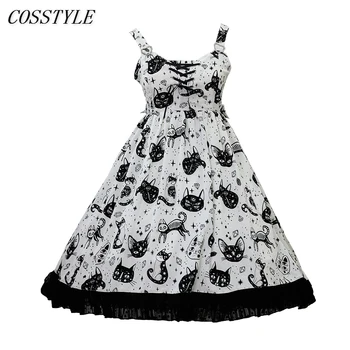 

Top Quality Diamond Stars Cat Lolita JSK Dress Sweet Girls Womens JSK Black White Gothic Style Vintage Braces Dress Blouse New