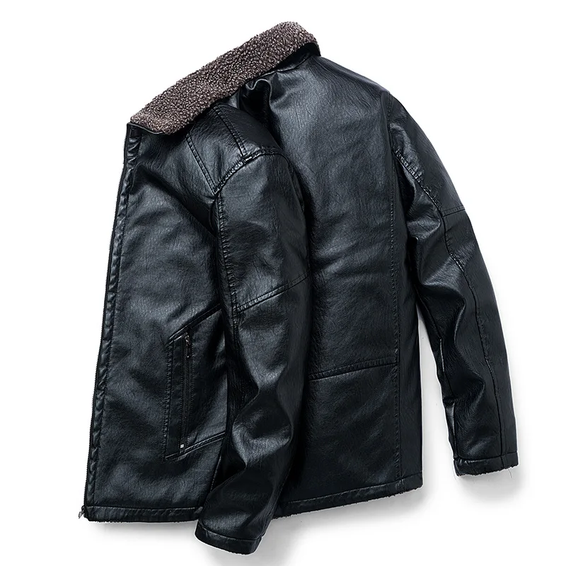 Winter Mens Leather Jacket Slim Plus Size Thick Fluffy Black Jacket Men Casual Pu Leather Faux Fur Collar Coat Male 6xl 7xl 8xl Winter Mens Leather Jacket Slim Plus Size Thick Fluffy Black Jacket Men Casual Pu Leather Faux Fur Collar Coat Male 6xl 7xl 8xl