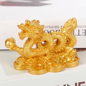 

Chinese classical Feng Shui Golden Dragon statue decoration success decoration home crafts gold coins Han Long