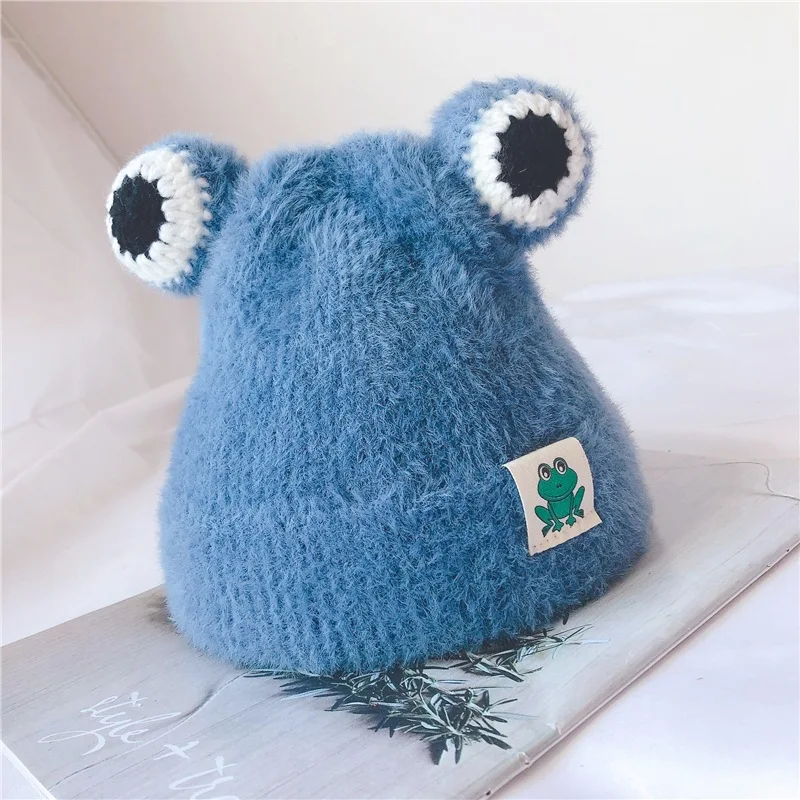 New Children Hat Autumn and Winter Toddler Kids Cartoon Frog Cute Knitting Wool Hat Infants Baby Wool Caps - Цвет: blue