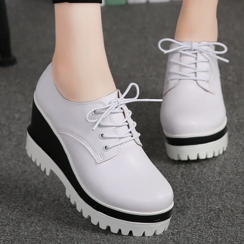 

2019 New Style Autumn Elevator WOMEN'S Genuine Leather Shoes Women's Thick Bottomed Slanted Heel Leather Shoes Korean-style Fash