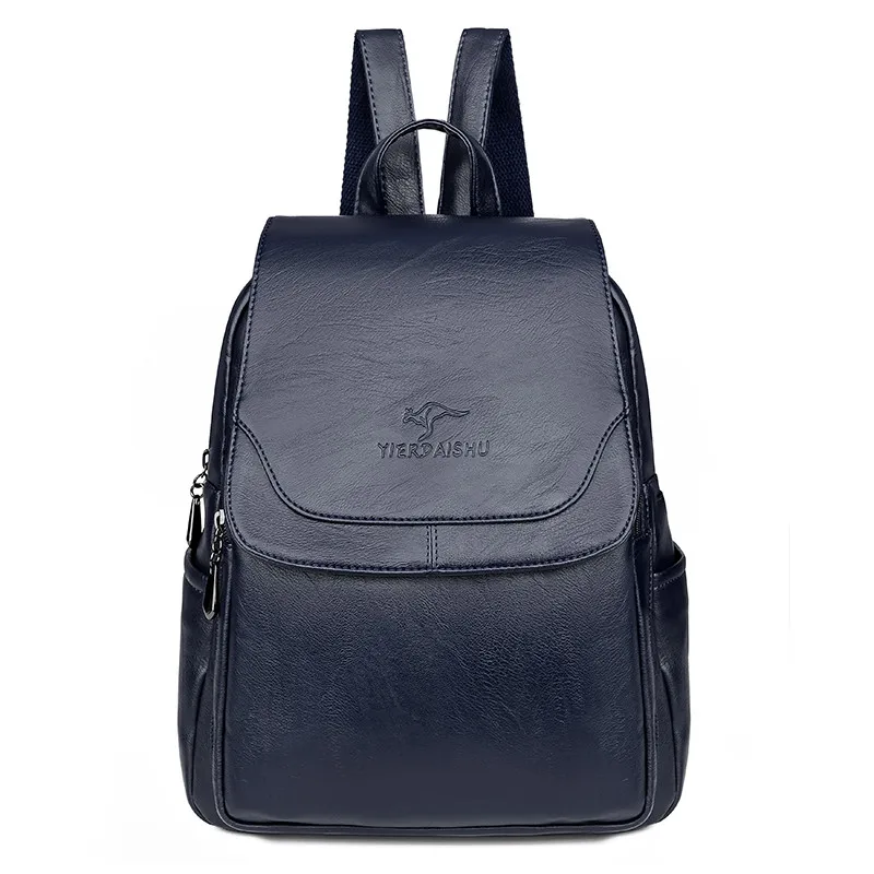 Blue Женские кожаные рюкзаки высокого качества Sac Dos школьные рюкзаки для девочек большой емкости сумки на плечо женские дорожные сумки Mochilas - Цвет: Blue
