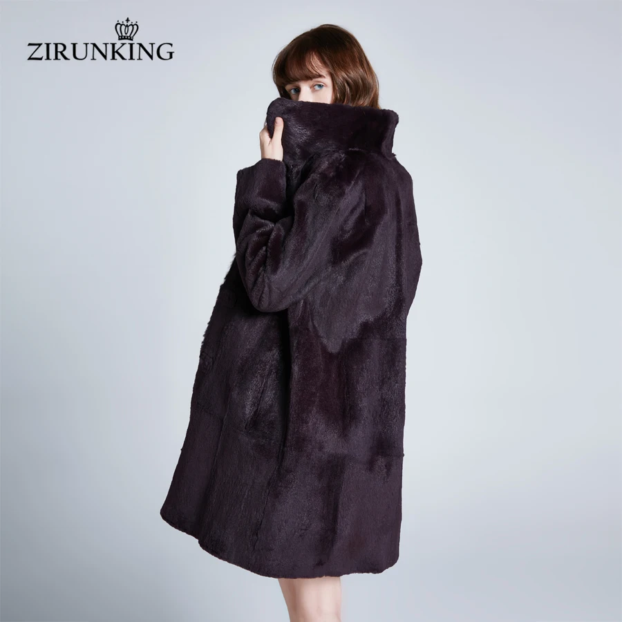 ZIRUNKING женский Настоящий мех кролика, пальто, женские Реверсивные парки из натуральной кожи, верхняя одежда, женское теплое зимнее пальто ZC1916