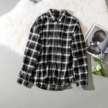 

Cthink 2020 Spring New Black And White Plaid Women Blouses Loose Casual Turn Down Collar Shirts For Woman Stylish New Shirts