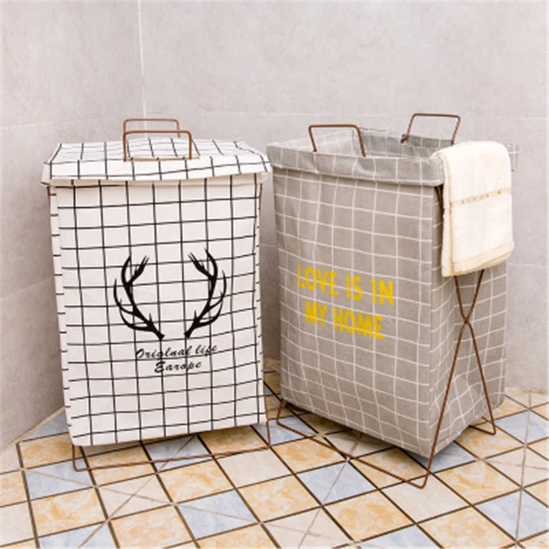 Nordic Toy Storage Basket Foldable Iron cotton Pattern storage Bag Home Organizer fashion Toy Clothes Storage Laundry Bag Hamper