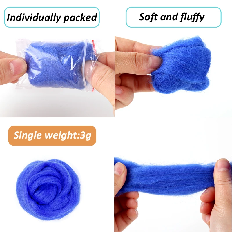 Wool Felting Kit IMZAY 50 Colors 3g Wool Roving Fibre DIY Felt Needlework Handcraft Fabric Material Wool Felting Kit for Small Toys