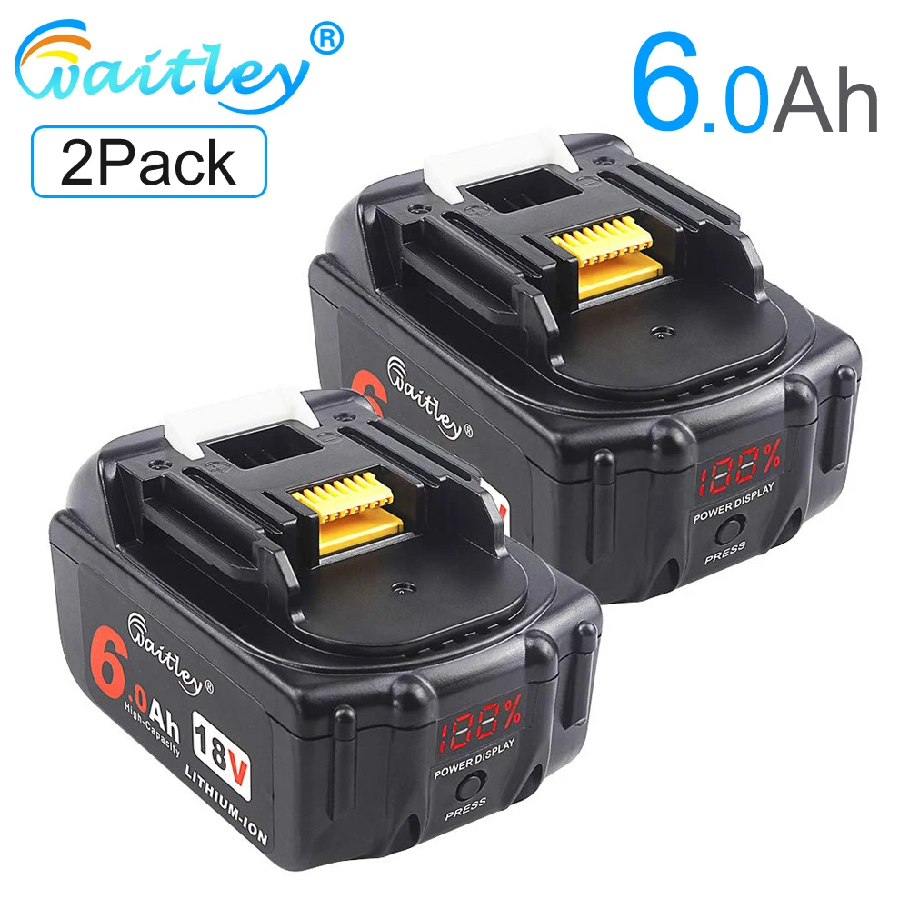 Waitley 2Pack 18V 6000mAh 6.0Ah Rechargeable For Makita Power Tools Battery with LED Li ion Replacement LXT BL1860 1850 18 v 6A|Replacement Batteries|   - AliExpress