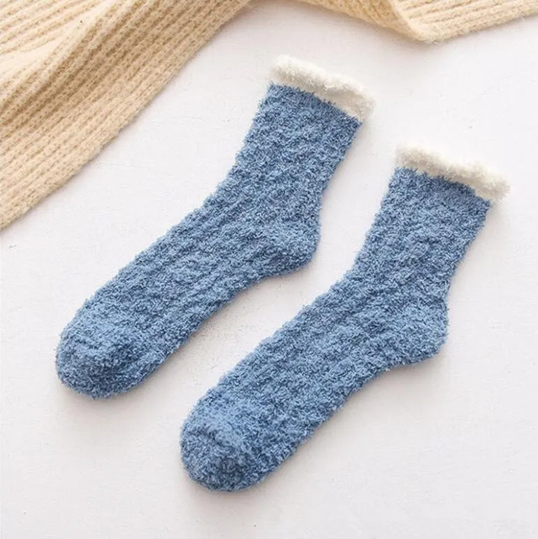 Осень-зима, толстые теплые женские носки из бархата кораллового цвета, однотонные домашние носки-тапочки средней длины, милые пушистые носки для девочек - Цвет: 3